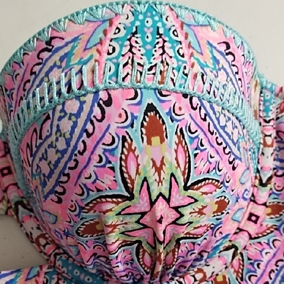 Strapless Paisley Bikini Top Turquoise Details stitching - Picture 4 of 12